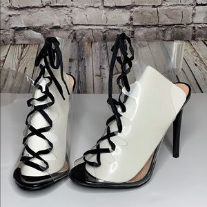 Chase + Chloe Gigi clear heels black velvet laces size 9 NWT